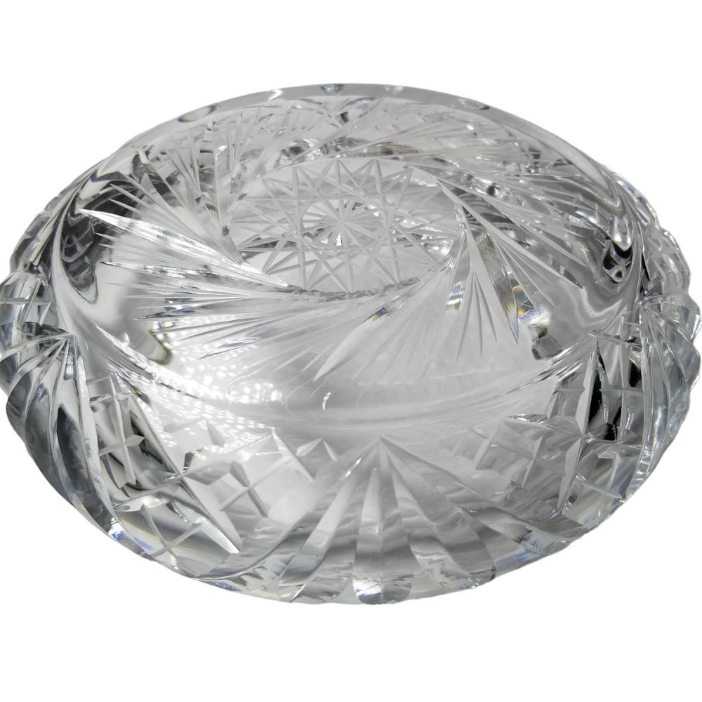 Boeheim Cut Crystal Heavy Ashtray Pinwheel Design RTL Czechoslovakia - Picture 3 of 12